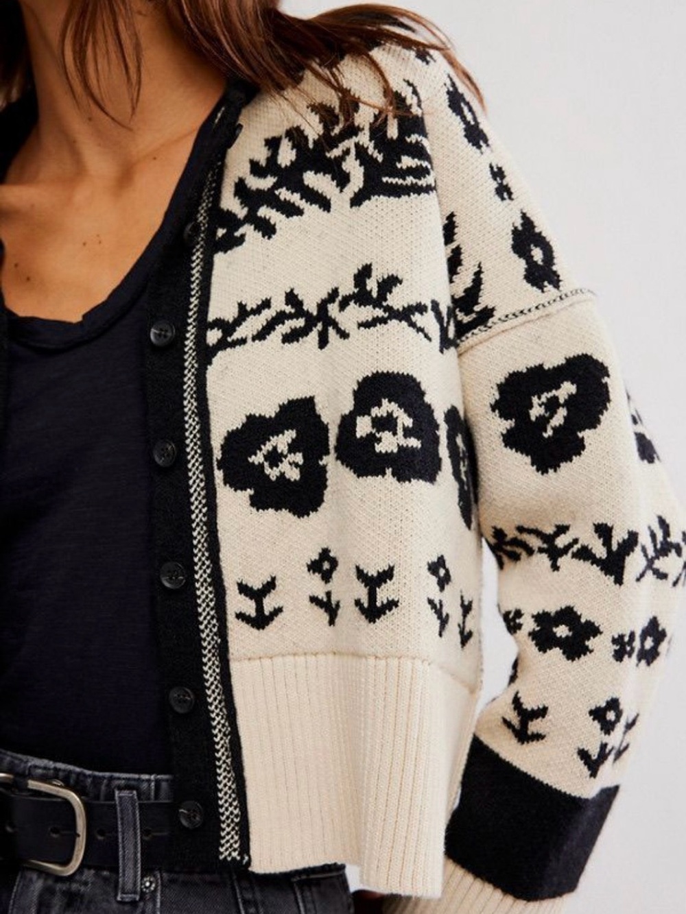 NWT Free People Shelby Cardigan Sweater in Neutral Combo - Picture 8 of 15